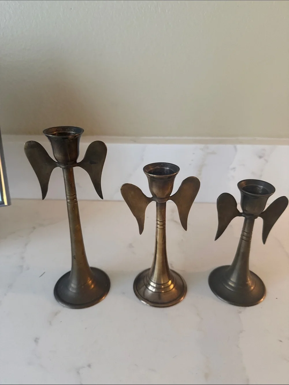 Vintage Brass Angel Wing Candle Holders Set of 3